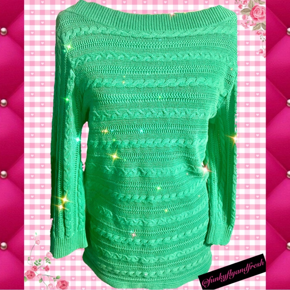 Ralph Lauren Chaps oversized linen and cotton XL green knit off shoulder sweater